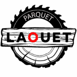 Mot blanc PARQUET incurvé au-dessus d'un grand cercle rouge sur fond noir, design minimaliste.